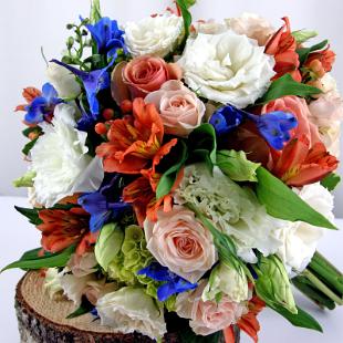 BB0881-Coral and Royal Blue Wedding Bouquet