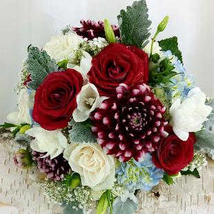 BB1151-Apple Red and Ice Blue Vintage Garden Bouquet