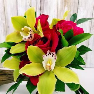 BB1346-Green Cymbidium and Magenta Rose Wedding Bouquet