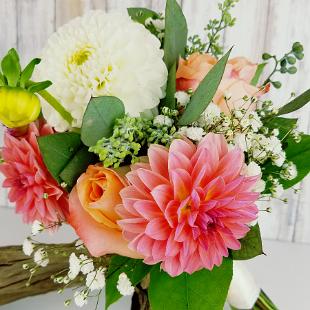 BB1412-Summer Coral Dahlia Bridesmaids Bouquet