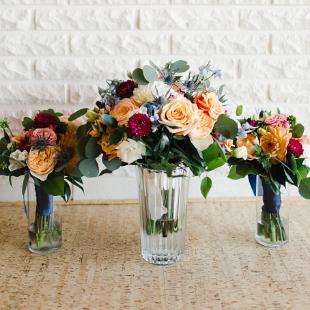 BB1543-Coral, Orange, Blue and Raspberry Wedding bouquets