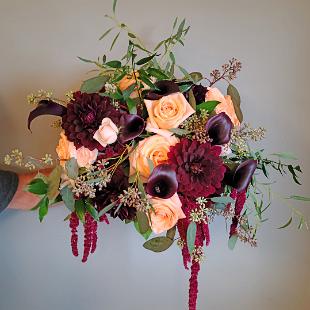 BB1608-Moody Dark Burgundy and Pale Orange Brides Bouquet edited-1