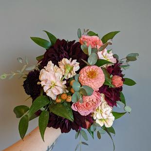 BB1682- Burdgundy and Peach Bridesmaid Bouquet