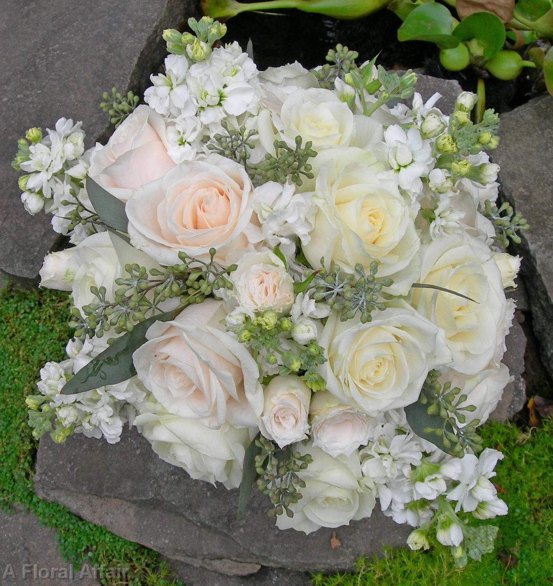 BB0081-Vintage White Rose and Stock Brides Bouquet