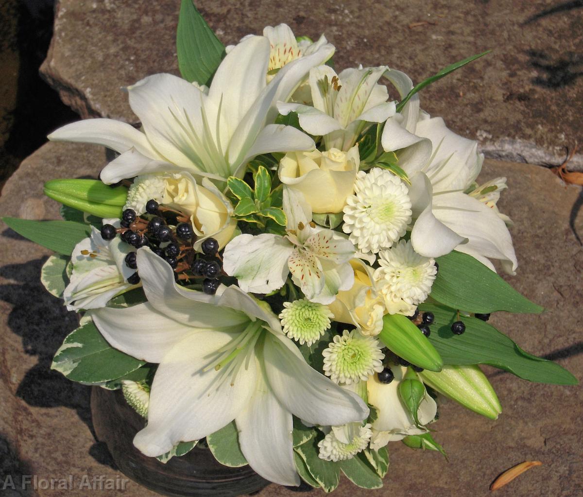 BB0228-White Lily and Rose Bridesmaid Bouquet