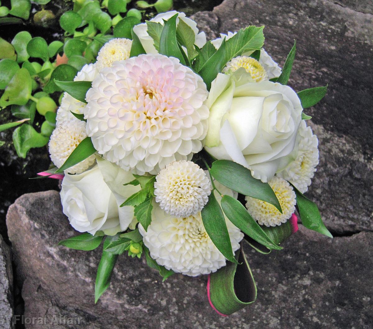 BB0351-White Dahlia and Rose Wedding Bouquet
