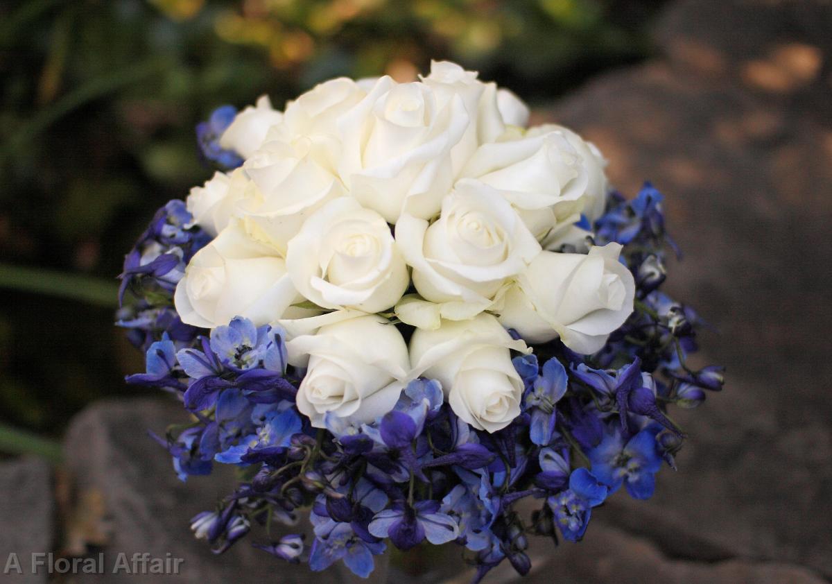 BB0377-White Rose and Royal Blue Belladonna Bride's Bouquet