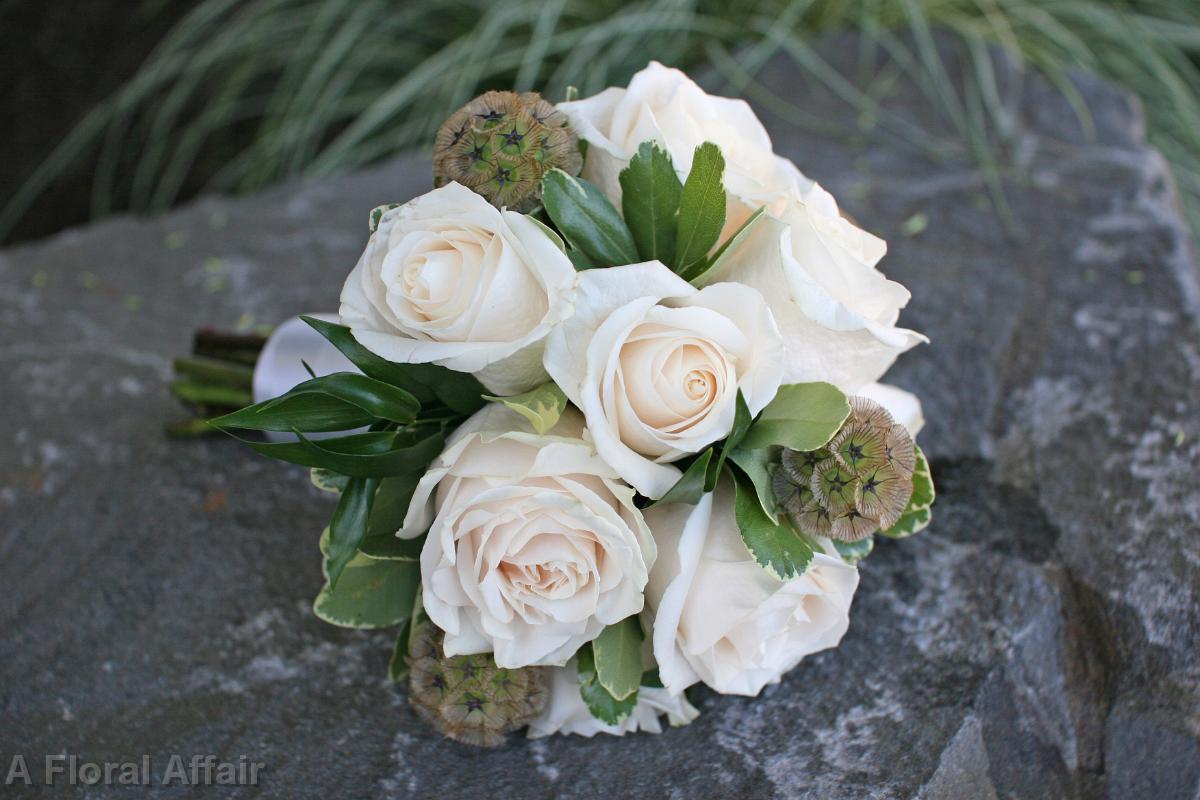 BB0614- Ivory Rose and Scabiosa Pod Bridal Bouquet
