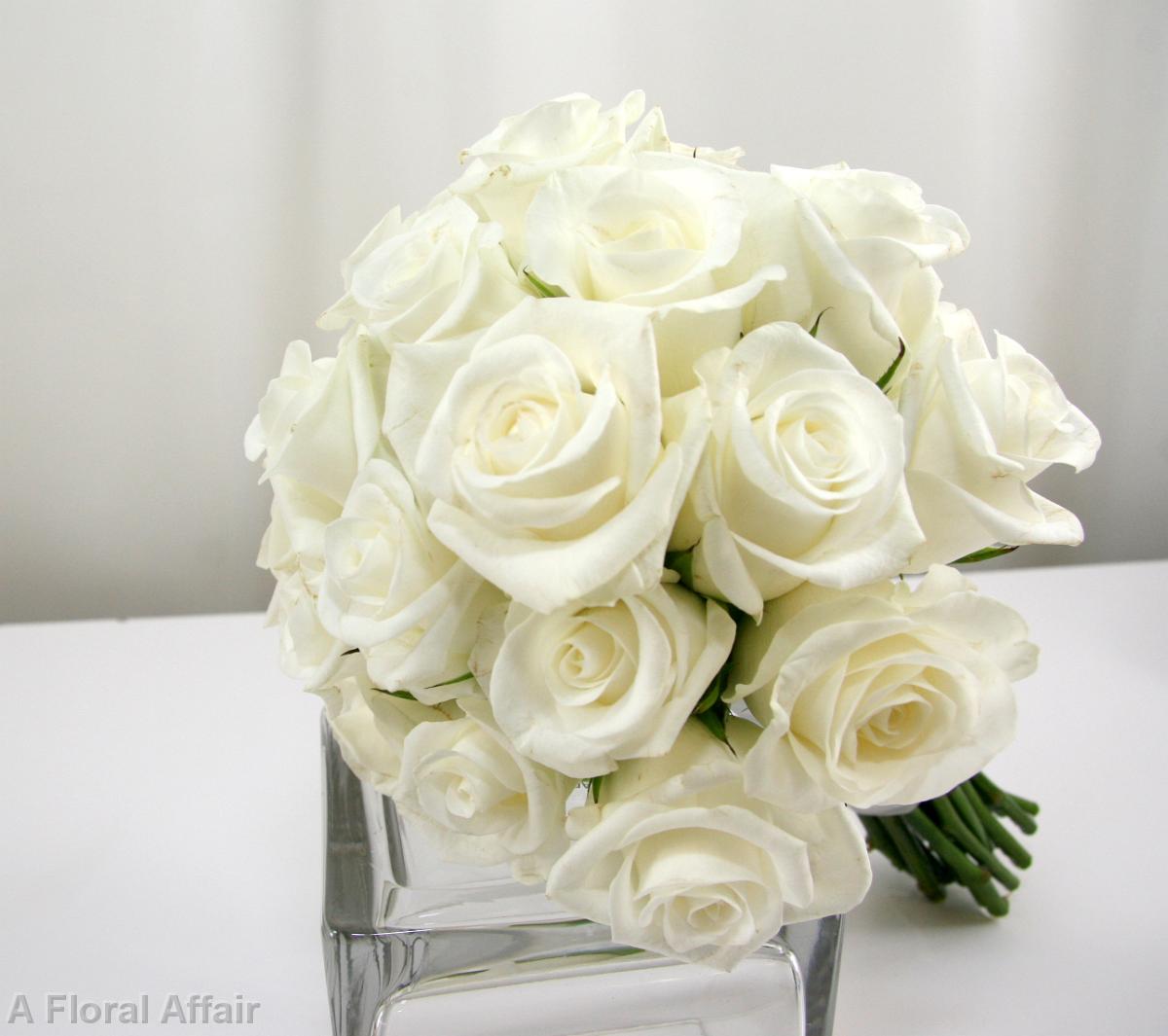 BB0876-Hand Tied White Rose Bouquet