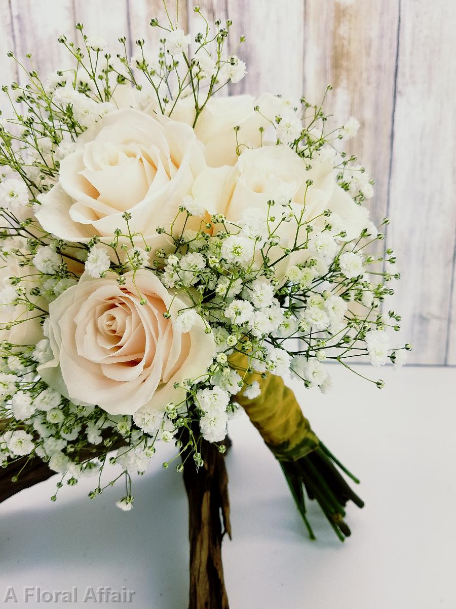 BB1351-Baby's Breath and Ivory Rose Wedding Bouquets