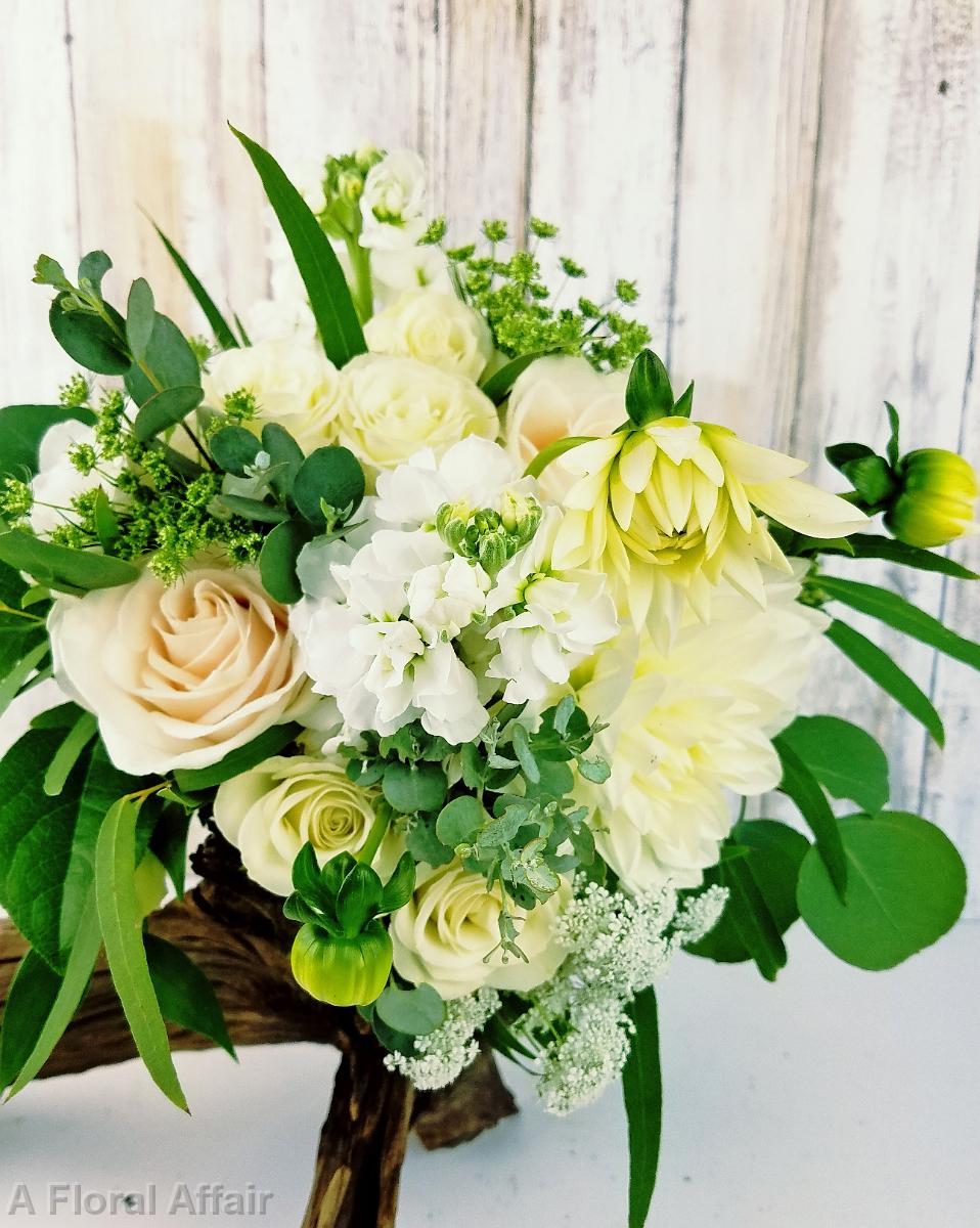 BB1397-Small Relaxed White and Green Wedding Bouquet