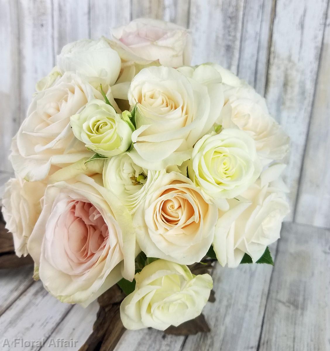 BB14094-Elegant All White Rose Brides Bouquet