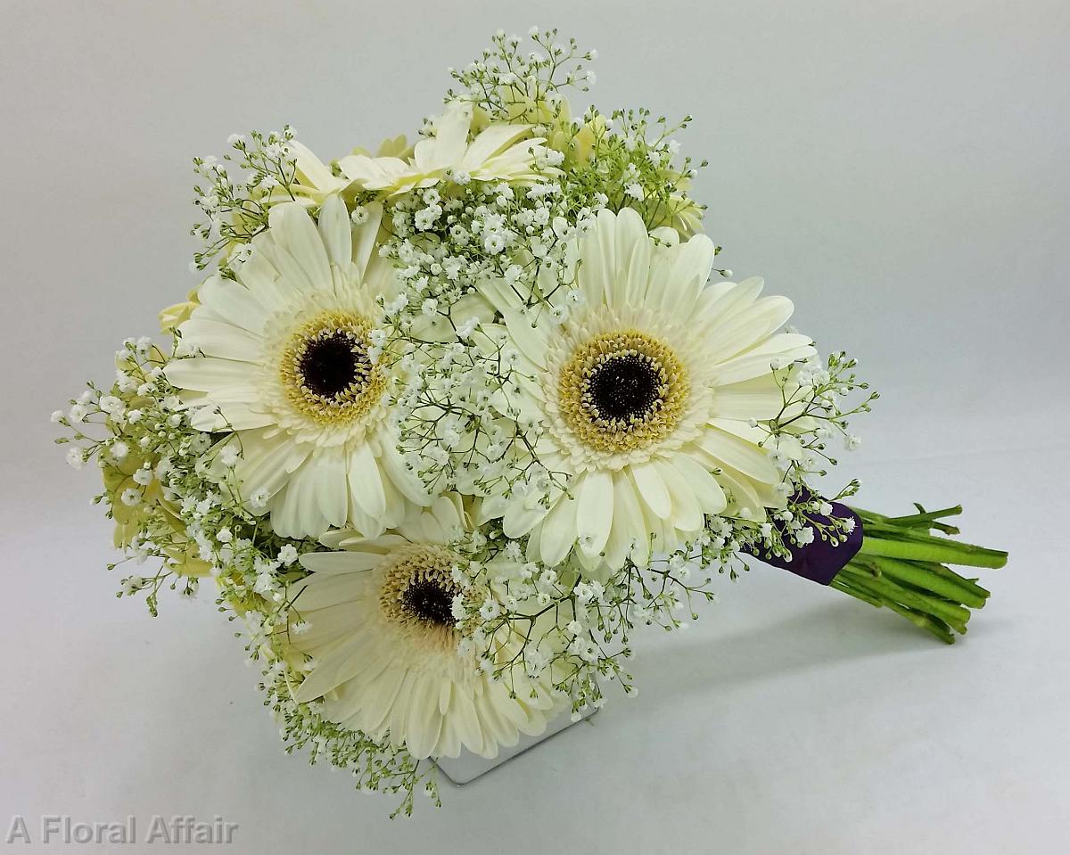 BB1409White Gerbera Daisy and Baby's Breath Bouquet