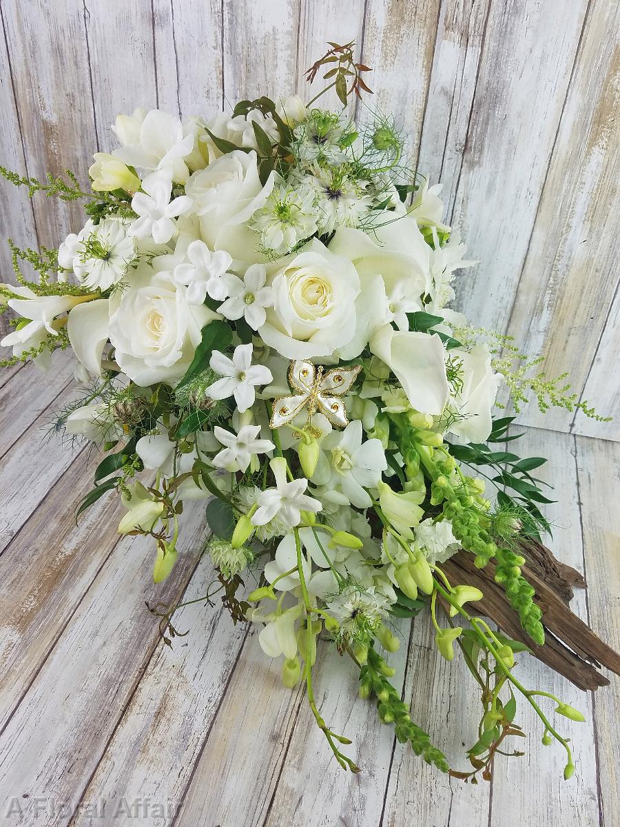BB1421-Whimsical White Cascading Brides Bouquet