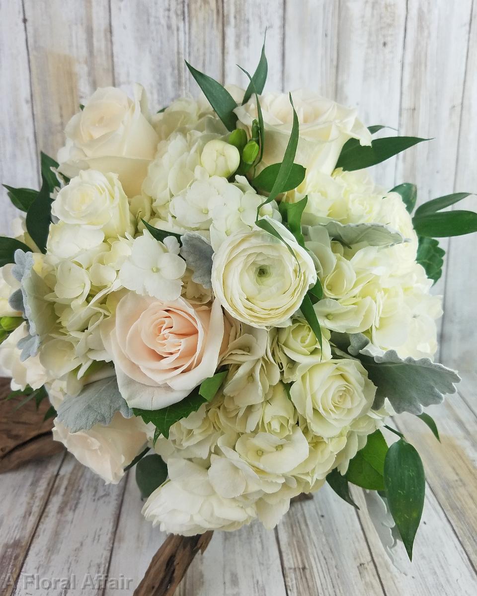 BB144-Romantic White and Green Brides Bouquet