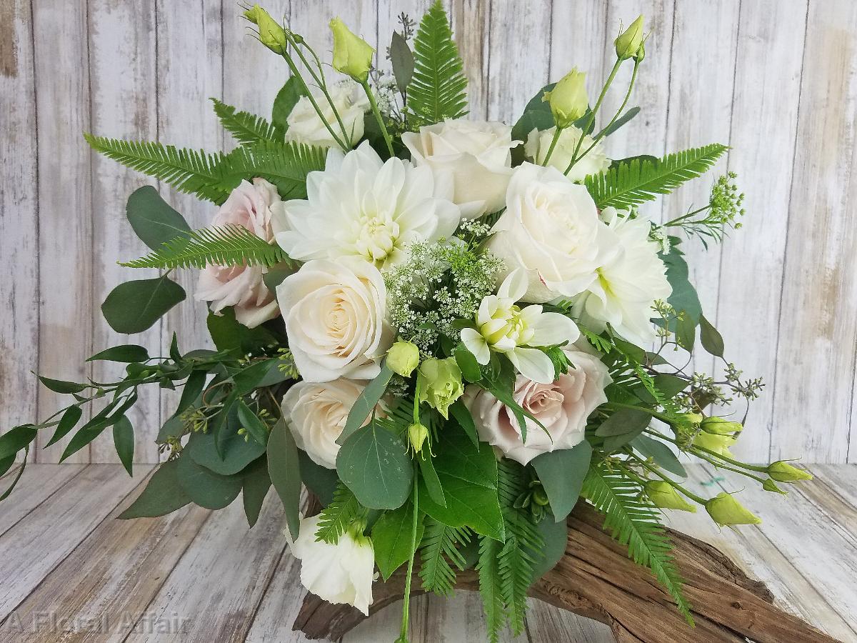 BB1446-Natural Loose Green and White Brides Bouquet