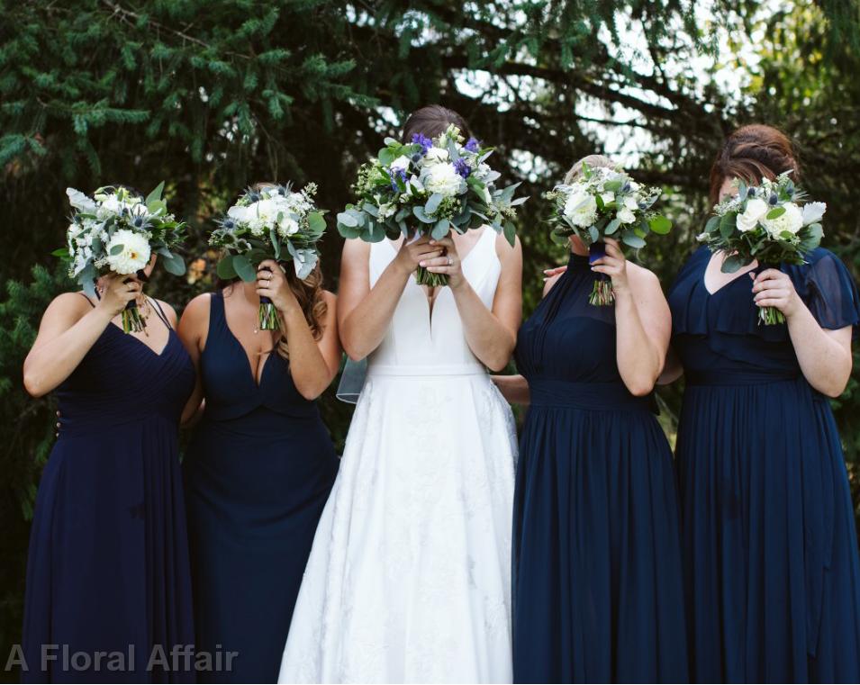 BB1532-White with Navy Wedding Floral