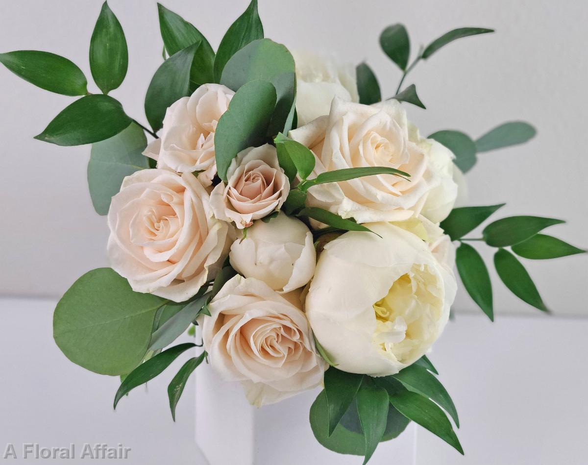 BB1551-White Peony and Rose Bridesmaids Bouquet