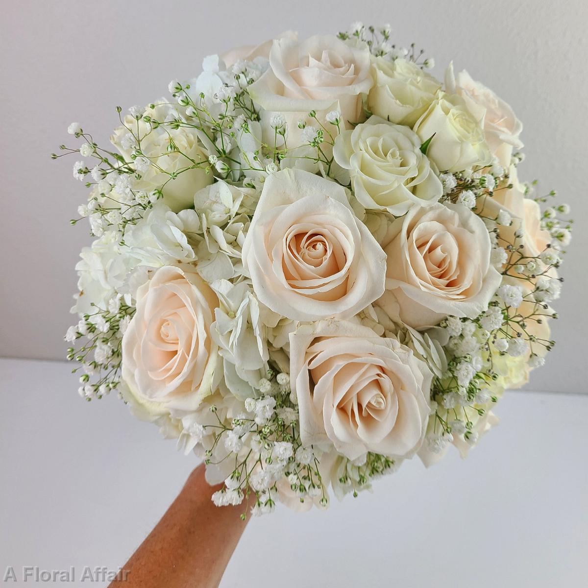 BB1568-White Rose and Babys Breath Bridal Bouquet