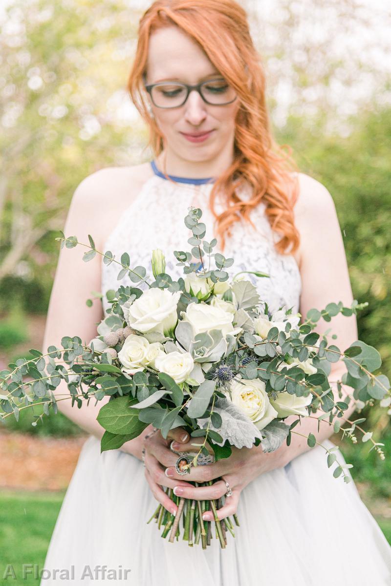 BB1696 - White and Green Bridal Bouquet with Succulents