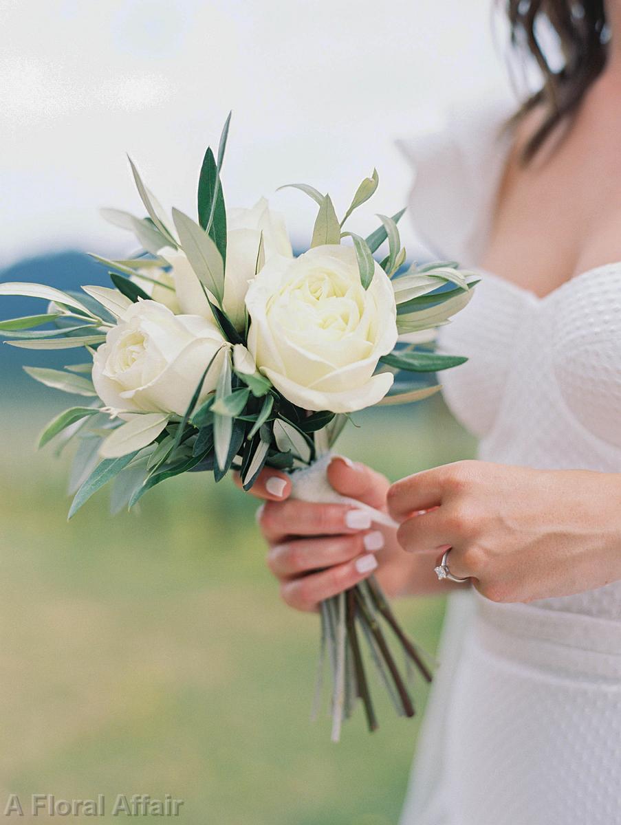 BB1699 -Olive Branch and Whie Rose Bridal Bouquet