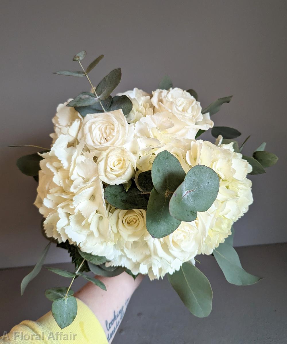 BB1700 - White hydrangea bouquet with eucalyptus