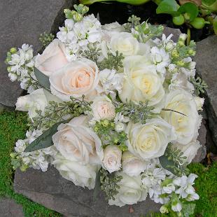 BB0081-Vintage White Rose and Stock Brides Bouquet