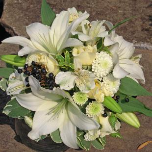 BB0228-White Lily and Rose Bridesmaid Bouquet