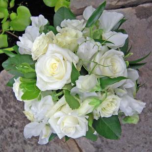 BB0244-White Rose and Sweet Pea Bridesmaid Bouquet