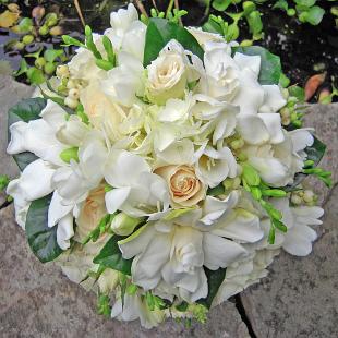 BB0294-White Rose, Hydrangea, Freesia, and Gardenia Bride's Bouquet