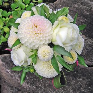 BB0351-White Dahlia and Rose Wedding Bouquet