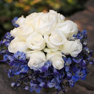 BB0377-White Rose and Royal Blue Belladonna Bride's Bouquet