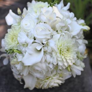 BB0437-White Dahlia, Rose, and Orchid Bridal Bouquet