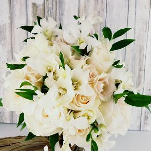 BB1386-Sophisticated Ivory Rose and Orchid Brides Bouquet