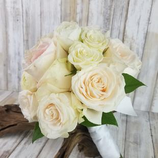 BB1408-Elegant All White Rose Bridesmaids Bouquet