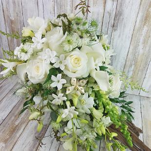 BB1421-Whimsical White Cascading Brides Bouquet