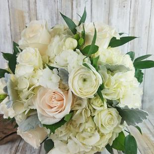 BB144-Romantic White and Green Brides Bouquet