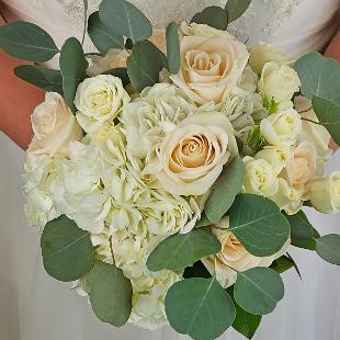 BB1548-Romantic White with Greenery Brides Bouquet