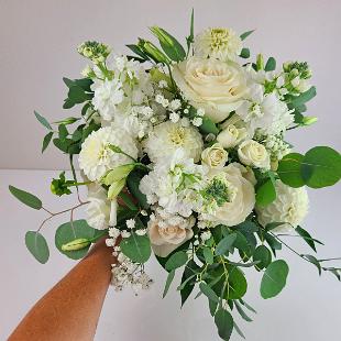 BB1554-All White Summer Dahlia Brides Bouquet