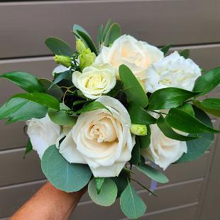 BB1560-White Rose and Eucalyptus Bridesmaids Bouquet