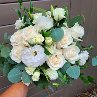 BB1561-White Rose and Eucalyptus Brides Bouquet