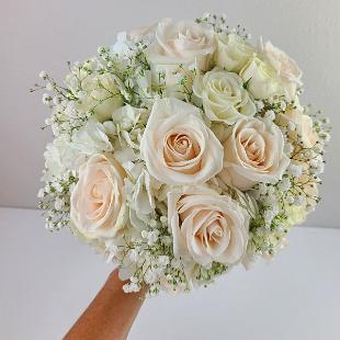 BB1568-White Rose and Babys Breath Bridal Bouquet