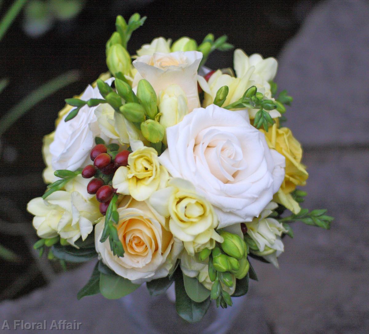 BB0327-Small Pale Yellow Rose and Freesia Bridal Bouquet