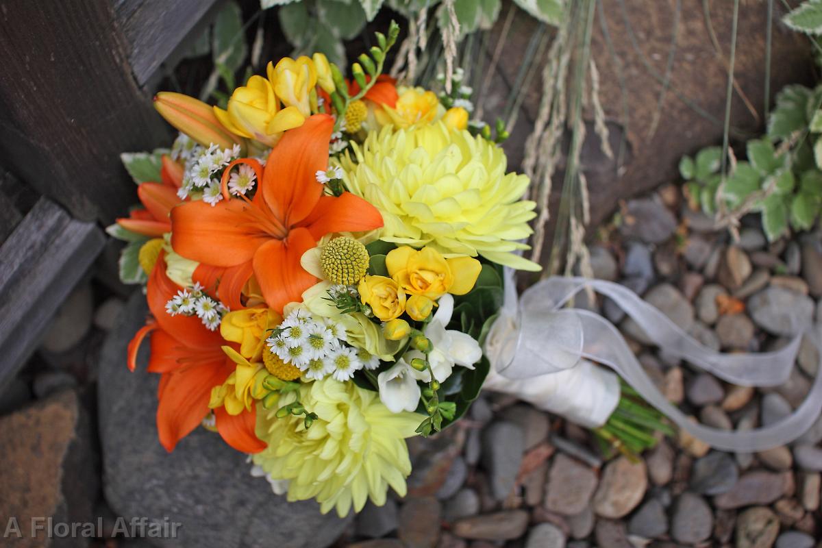 BB0453-Yellow Dahlia and Orange Lily Bride's Bouquet