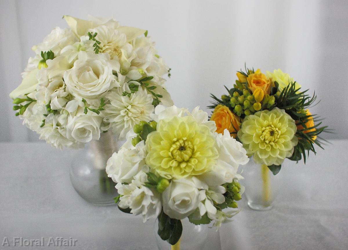 BB0511-Yellow and White Dahlia and Rose Bridal Bouquets