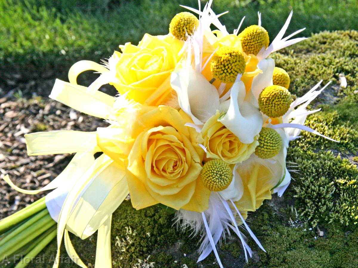 BB0859-Yellow Rose, White MIni Calla Brides Bouquet