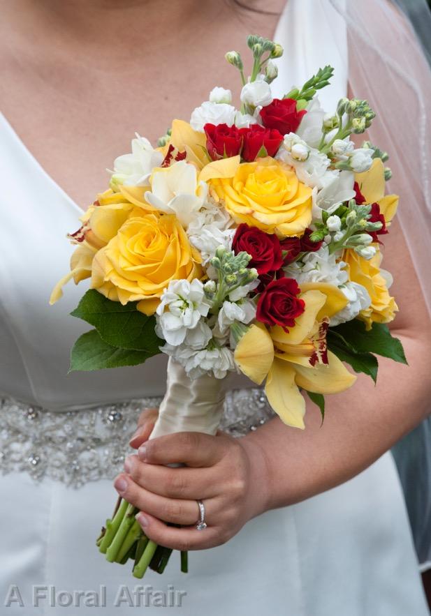 BB1265-Yellow, Red and White Brides Bouquet