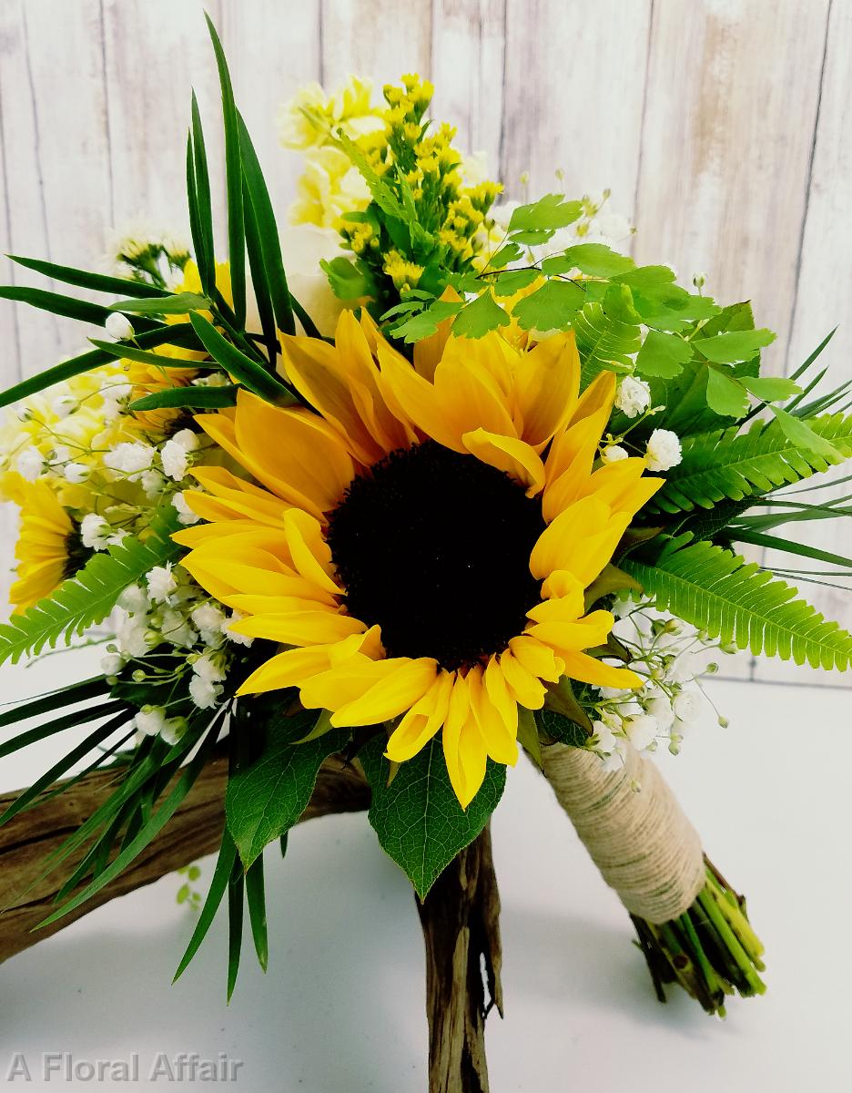 BB1409-Sunflower, Baby's Breath and Fern Bridesmaids Bouquet