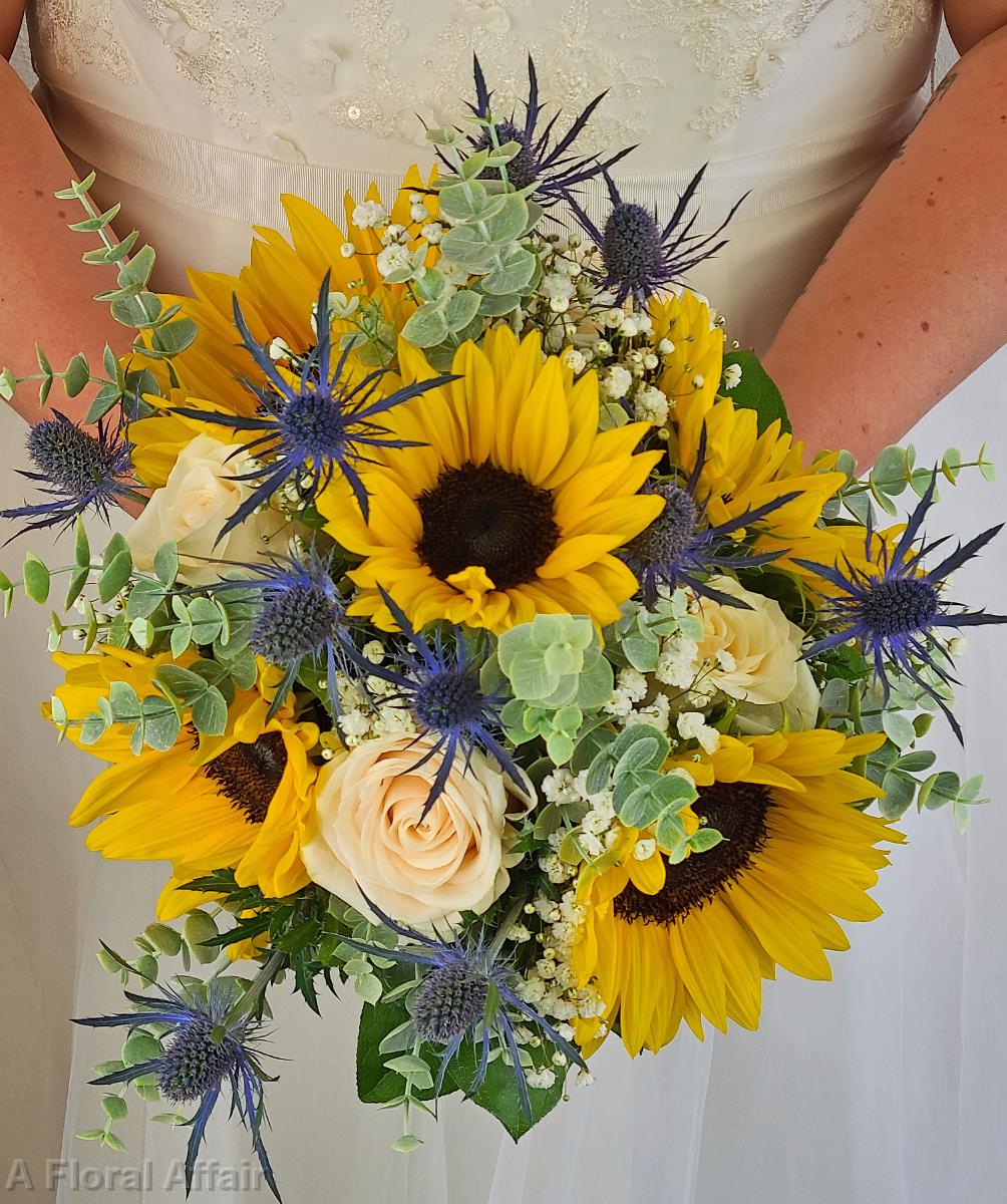 BB1549-Yellow and Blue Sunflower Brides Bouquet