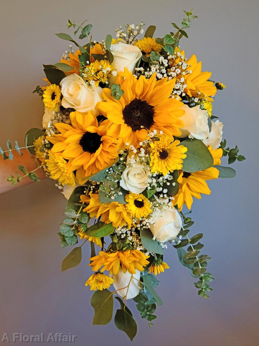 BB1586-Cascading sunflower and white rose bouquet